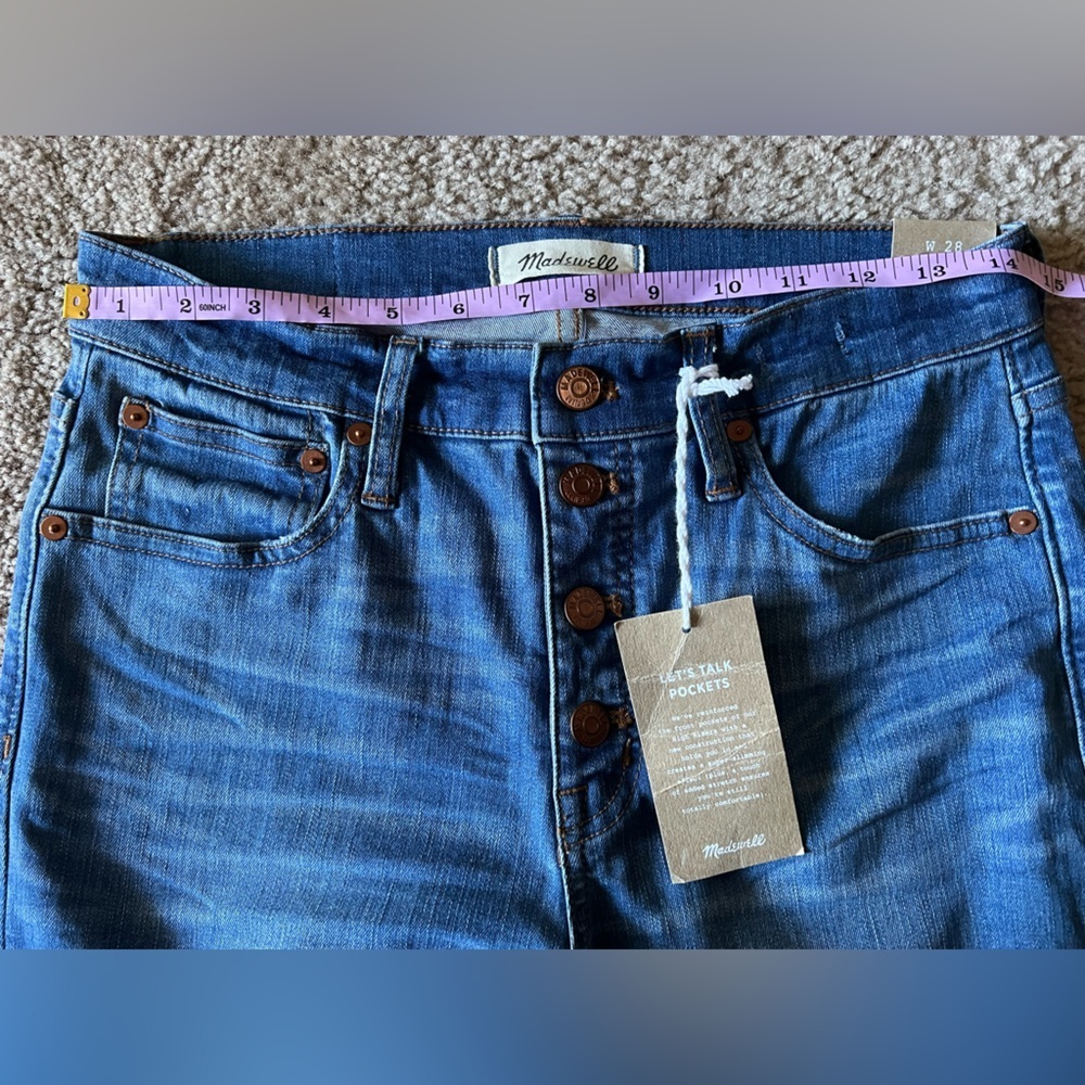 NWT Madewell Cali Demi Boot Distressed Jeans Sz 28 Raw Hem Button Fly New - Picture 13 of 15
